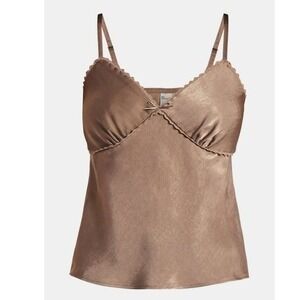 No Boundaries Lace Trim Satin Cami Top with Bow Juniors Small‎ (4-6) Mocha NWT